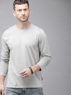 Roadster Solid Men Round Neck Grey T-Shirt