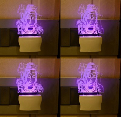 Somil 3D Illusion Lord Shiva LED Plug & Play Wall Lamp::Pack Of 4 Night Lamp(10 cm, Multicolor)