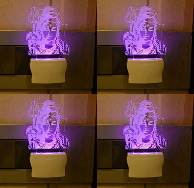 Somil 3D Illusion Lord Shiva LED Plug & Play Wall Lamp::Pack Of 4 Night Lamp(10 cm, Multicolor)