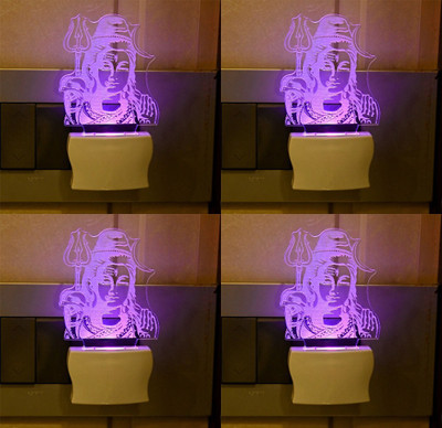 Somil 3D Illusion Lord Shiva LED Plug & Play Wall Lamp::Pack Of 4 Night Lamp(10 cm, Multicolor)