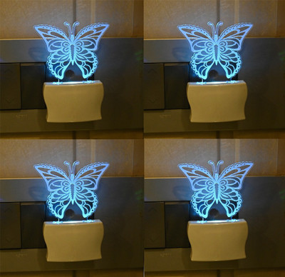 Somil Beautiful Butterfly Flying 3D Illusion LED Plug & Play Wall Lamp::Pack Of 4 Night Lamp(10 cm, Multicolor)