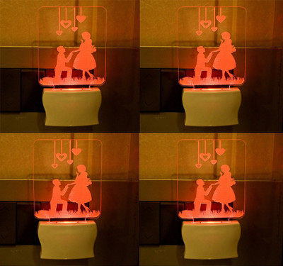 Somil Valentine Couple 3D Illusion LED Plug & Play Wall Lamp::Pack Of 4 Night Lamp(10 cm, Multicolor)