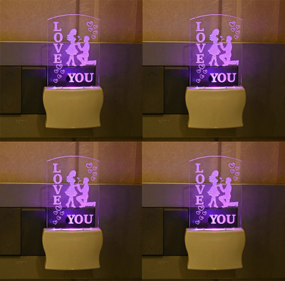 Somil Loveable Gifting 3D Illusion LED Plug & Play Wall Lamp::Pack Of 4 Night Lamp(10 cm, Multicolor)