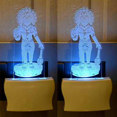 Somil 3D Illusion Blessing Shree Hanuman LED Plug & Play Wall Lamp::Pack Of 2 Night Lamp(10 cm, Multicolor)