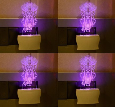 Somil 3D Illusion Lord Vishnu LED Plug & Play Wall Lamp::Pack Of 4 Night Lamp(10 cm, Multicolor)