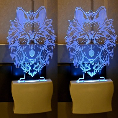 Somil Daring Lion 3D Illusion LED Plug & Play Wall Lamp::Pack Of 2 Night Lamp(10 cm, Multicolor)
