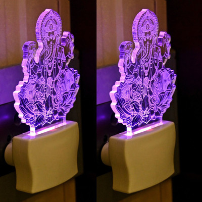 Somil Acrylic 3D Illusion Ganesha Blessing LED Plug & Play Wall Lamp::Pack Of 2 Night Lamp(10 cm, Multicolor)