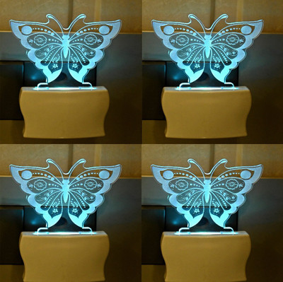 AFAST 3D Illusion Flying Butterfly LED Plug & Play Wall Lamp_FG8 Night Lamp(10 cm, White)