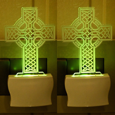 Somil Acrylic 3D Illusion Ancient Holy Cross LED Plug & Play Wall Lamp::Pack Of 2 Night Lamp(10 cm, Multicolor)