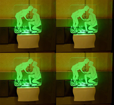 Somil Purposing Couple 3D Illusion LED Plug & Play Wall Lamps::Pack Of 4 Night Lamp(10 cm, Multicolor)