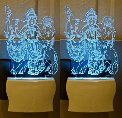 Somil Acrylic 3D Illusion Goddess Durga With Lion LED Plug & Play Wall Lamp::Pack Of 2 Night Lamp(10 cm, Multicolor)
