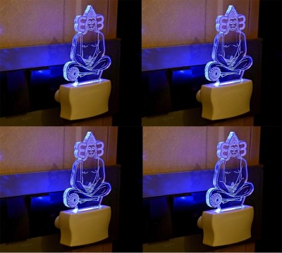 Somil Meditative Lord Hanuman 3D Illusion LED Plug & Play Wall Lamp::Pack Of 4 Night Lamp(10 cm, Multicolor)