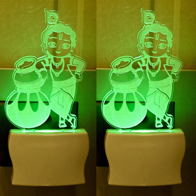AFAST Natkhat Kanha With Matki 3D Illusion LED Plug & Play _LED12_FG19 Night Lamp(10 cm, Multicolor)