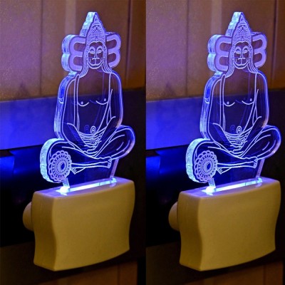 Somil Meditative Lord Hanuman 3D Illusion LED Plug & Play Wall Lamp::Pack Of 2 Night Lamp(10 cm, Multicolor)