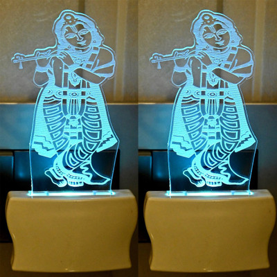 Somil 3D Illusion Kanha Flute Instruments LED Plug & Play Wall Lamp::Pack Of 2 Night Lamp(10 cm, Multicolor)