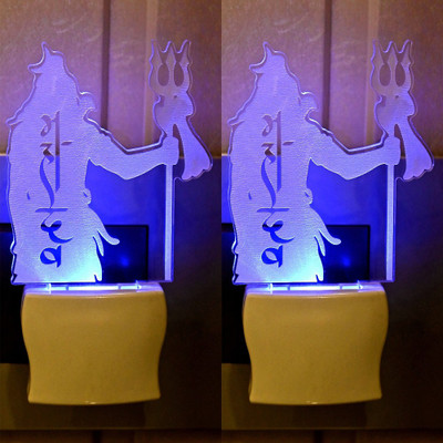 Somil 3D Illusion Mahadev Shadow With Trident LED Plug & Play Wall Lamp::Pack Of 2 Night Lamp(10 cm, Multicolor)