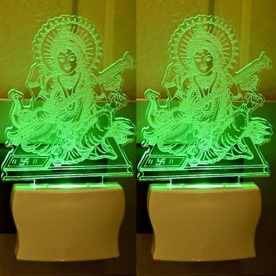 Somil Goddess Saraswati Plays Veena 3D Illusion LED Plug & Play Wall Lamp::Pack Of 2 Night Lamp(10 cm, Multicolor)