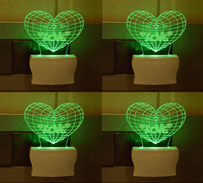 Somil Acrylic 3D Illusion Lovely Heart LED Plug & Play Wall Lamp::Pack Of 4 Night Lamp(10 cm, Multicolor)