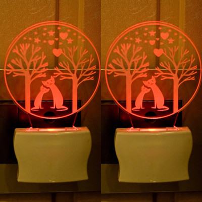 Somil 3D Illusion Cat At Night LED Plug & Play Wall Lamp::Pack Of 2 Night Lamp(10 cm, Multicolor)