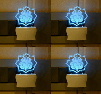 Somil 3D Illusion Fatty Ganpati LED Plug & Play Wall Lamp::Pack Of 4 Night Lamp(10 cm, Multicolor)