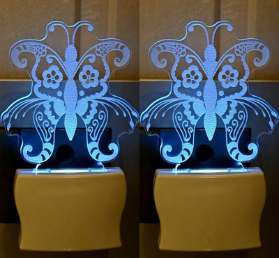 Somil Beautiful Art With Butterfly 3D Illusion LED Plug & Play Wall Lamp::Pack Of 2 Night Lamp(10 cm, Multicolor)