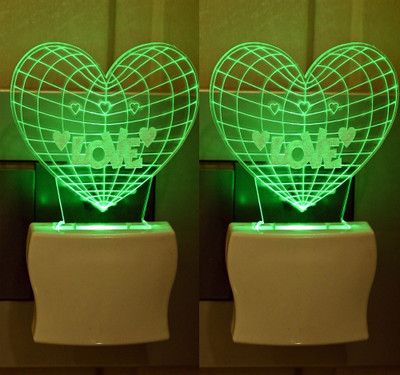 Somil Acrylic 3D Illusion Lovely Heart LED Plug & Play Wall Lamp::Pack Of 2 Night Lamp(10 cm, Multicolor)