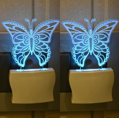 Somil Beautiful Butterfly Flying 3D Illusion LED Plug & Play Wall Lamp::Pack Of 2 Night Lamp(10 cm, Multicolor)