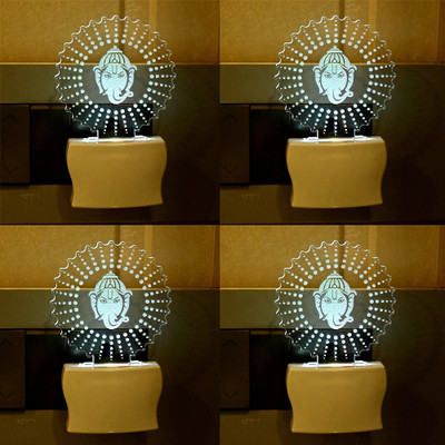 Somil Peaceful Ganesha 3D Illusion LED Plug & Play Wall Lamp::Pack Of 4 Night Lamp(10 cm, Multicolor)