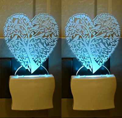 Somil Acrylic 3D Illusion Tree In Shape Of Heart LED Plug & Play Wall Lamp::Pack Of 2 Night Lamp(10 cm, Multicolor)