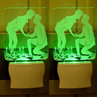 Somil Purposing Couple 3D Illusion LED Plug & Play Wall Lamps::Pack Of 2 Night Lamp(10 cm, Multicolor)
