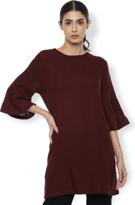 VAN HEUSEN Casual 3/4 Sleeve Solid Women Maroon Top