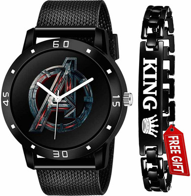 REGARDS REGARDS BLACK ANALOGUE WATCH & KING BRACELET FOR MEN AND BOYS(COMBO PACK OF 2) Analog Watch  - For Men