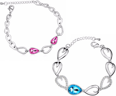 Om Jewells Alloy Crystal Rhodium Bracelet Set(Pack of 2)