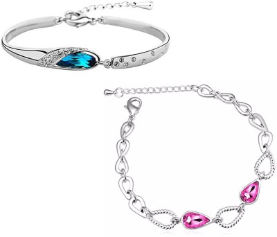 Om Jewells Alloy Crystal Rhodium Bracelet Set(Pack of 2)