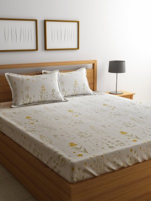URBAN DREAM 200 TC Cotton Double Floral Flat Bedsheet(Pack of 3, White)