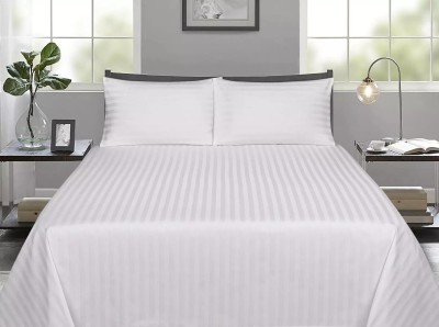 ABC TEXTILE HOUSE 250 TC Cotton Queen Striped Flat Bedsheet(Pack of 1, White)