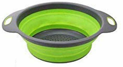 VIJAY EXPORT Silicone Plastic Folding Rice Strainer for Kitchen/Collapsible Colander, Fruits Vegetables Washing Bowl Basket Round ( set of 1) Collapsible Strainer(Grey, Green Pack of 1)