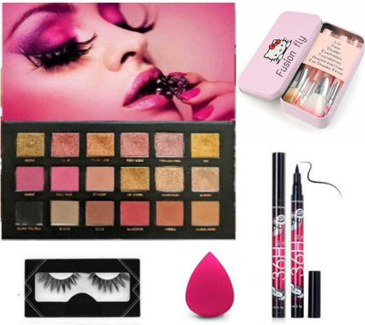 FUSION FLY Smudge Proof Yanqina 36H Deep Black Liquid Eyeliner & Powder Blender Sponge Puff & FALSE EYELASH & 7 PCS MAKE UP BRUSH & ROSEGOLD Eyeshadow Palette(5 Items in the set) FUSION FLY Smudge Proof Yanqina 36H Deep Black Liquid Eyeliner & Powder Blender Sponge Puff & FALSE EYELASH & 7 PCS MAKE UP BRUSH & ROSEGOLD Eyeshadow Palette(5 Items in the set)