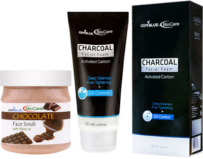 GEMBLUE BIOCARE Chocolate Face & Body Scrub,500ml and Charcoal Face Wash,150ml, Combo Pack of 2(2 Items in the set)