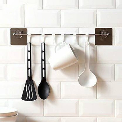Zenith art Magic Sticker Series Self Adhesive Steel 6 Hook Hanger for Kitchen/Bathroom Hook Rail 6(Pack of 1)