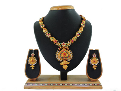 VATSALYA creation Alloy Gold-plated Green, White, Pink Jewellery Set(Pack of 1)