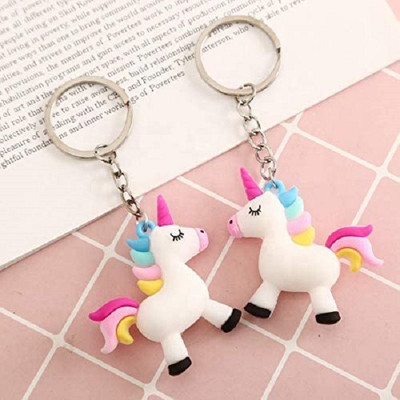 ESAANVIKA Cute Rainbow Unicorn Design Plush Rubber Keyring & Keychain - White and Pink Color (set of 2) Key Chain