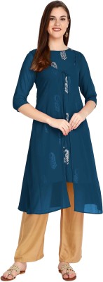 ALC Creations Women Embroidered A-line Kurta(Gold, Blue)