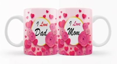 iMPACTGift I love Dad & Mom Couple Gift for Mummy Papa, Anniversary, Birthday Gifts #387 Ceramic Coffee Mug(330 ml, Pack of 2)