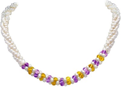 Surat Diamond Chocolate Mousse - 3 Line Twisted Real Pearl, Amethyst & Citrin Beads Necklace for Women (SN300) Pearl, Amethyst, Topaz Metal Chain