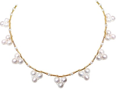 Surat Diamond Surat Diamonds Single Line Flower Design Real Freshwater Pearl Necklace Pearl Gold-plated Plated Metal Necklace