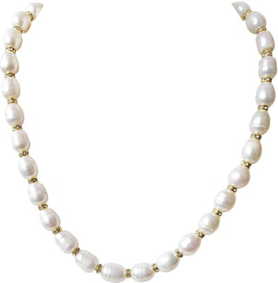 SURAT DIAMONDS White Single Line Real Big Elongated Pearl Necklace for Women Pearl Metal Necklace