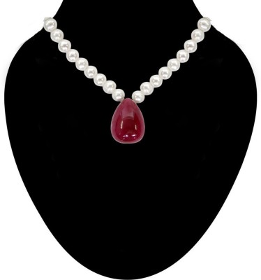 Surat Diamond Single Drop Ruby & Freshwater Pearl Necklace for Women Pearl, Ruby Metal Necklace