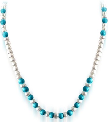 Surat Diamond Beautiful Intoxication - Single Line Real Freshwater Pearl & Turquoise Beads Necklace for Women (SN22) Pearl, Turquoise Gold-plated Plated Metal Necklace