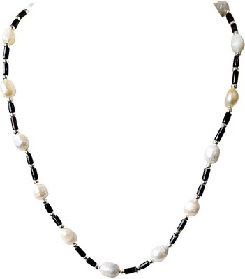 SURAT DIAMONDS Trendy Black Onyx Pipes, Silver Plated Beads and Freshwater Pearl Necklace for Women Onyx, Pearl Metal Necklace